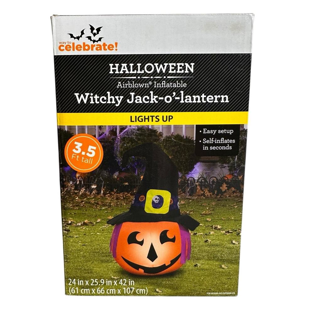 Way To Celebrate Witchy Jack O Lantern 3.5 Ft Halloween Airblown Inflatable New
